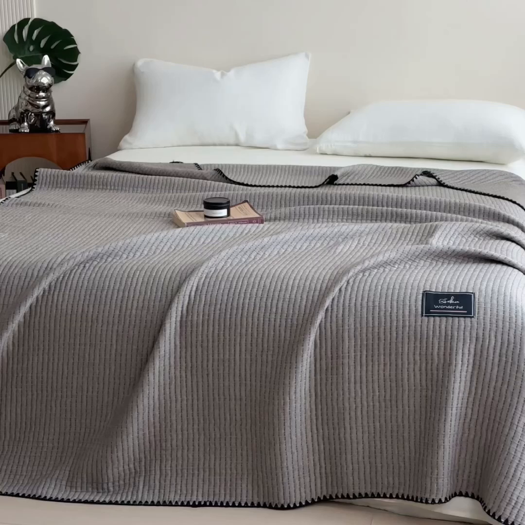 91家纺网 家纺一手货源 找家纺 云恋家纺 2026新款A类全棉毛巾被全棉学生午睡毯薄款夏被沙发空调被办公室披肩毯 初见-椰蓉灰