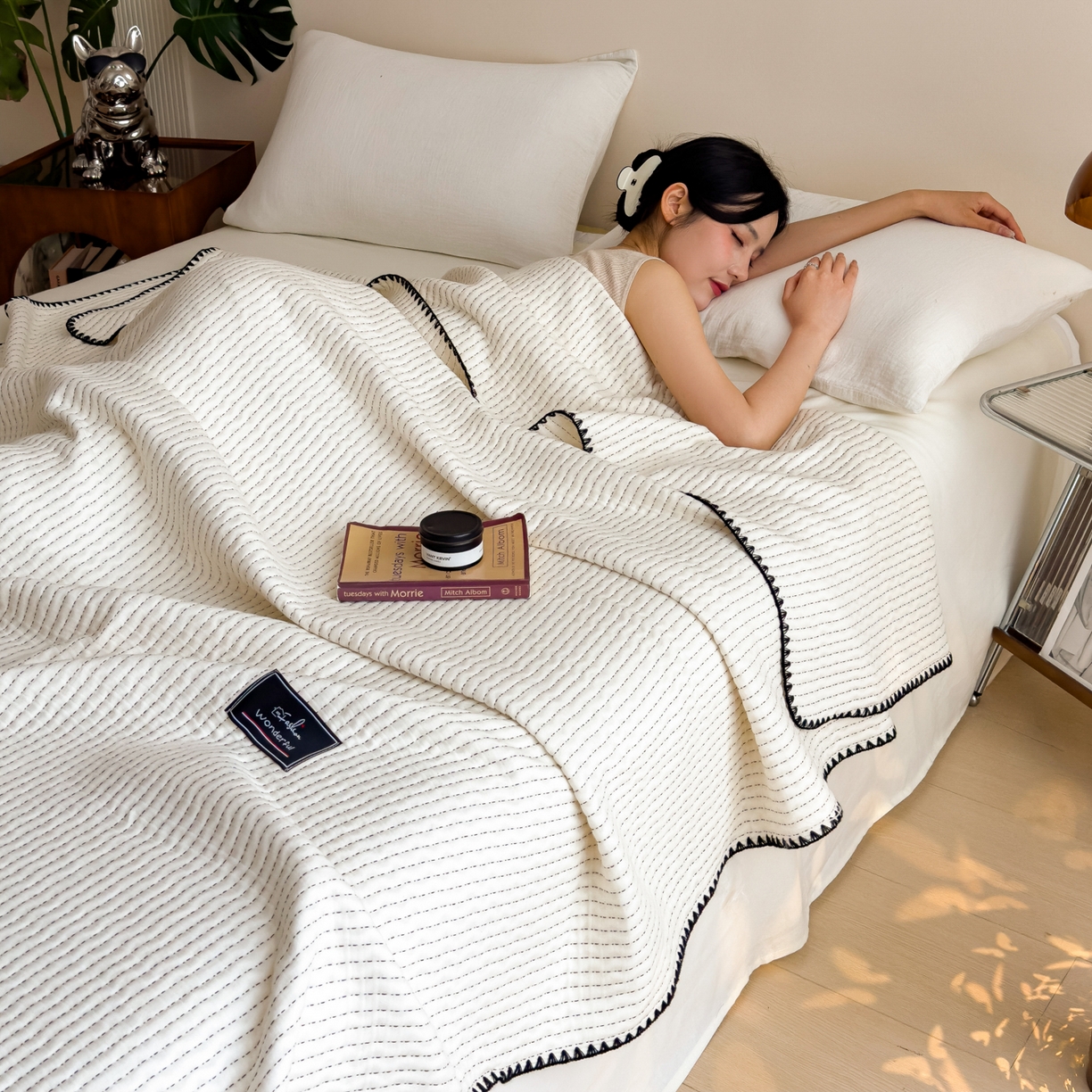 91家纺网 家纺一手货源 找家纺 云恋家纺 2026新款A类全棉毛巾被全棉学生午睡毯薄款夏被沙发空调被办公室披肩毯 初见-月白