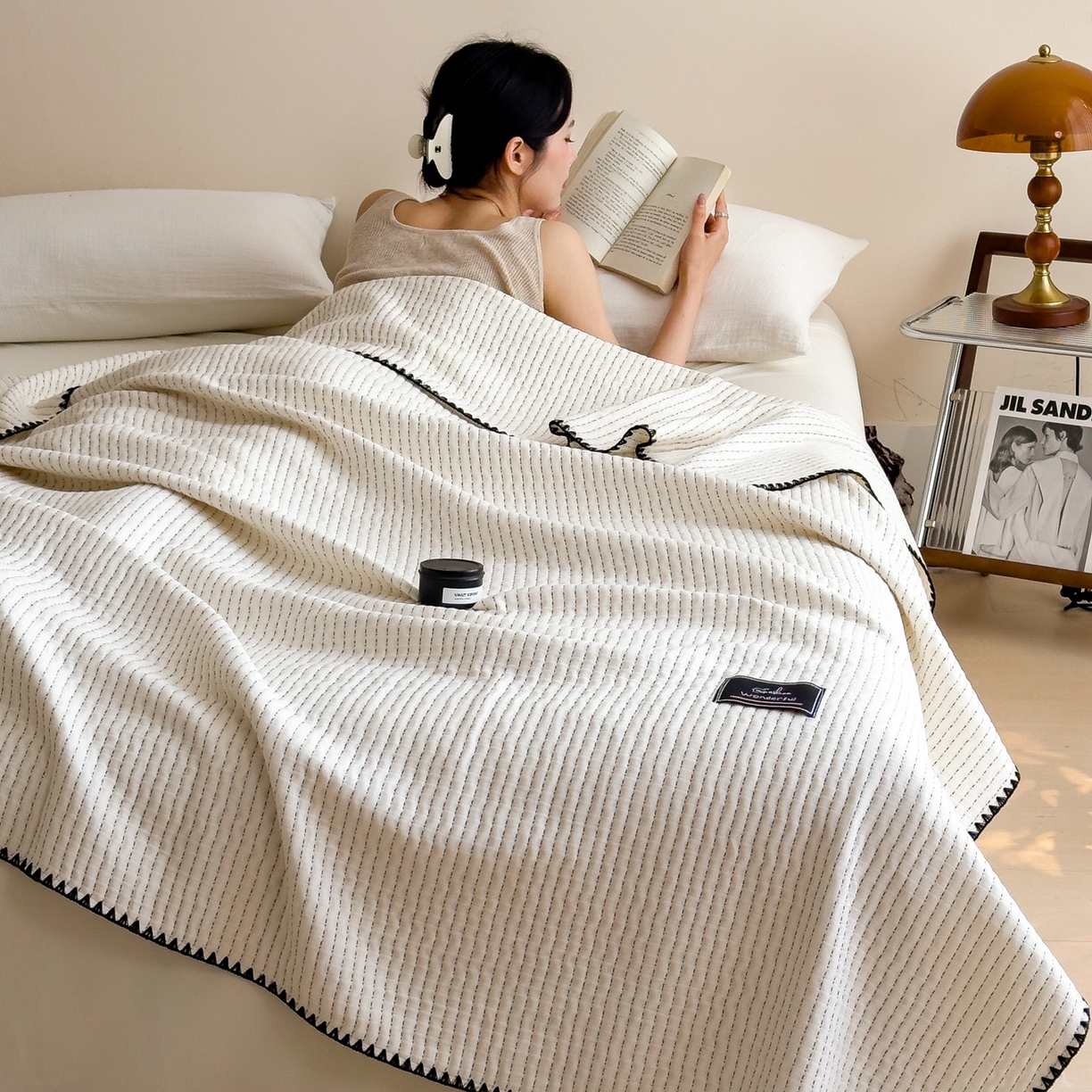 91家纺网 家纺一手货源 找家纺 云恋家纺 2026新款A类全棉毛巾被全棉学生午睡毯薄款夏被沙发空调被办公室披肩毯 初见-月白