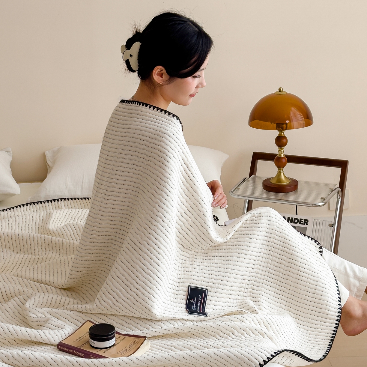 91家纺网 家纺一手货源 找家纺 云恋家纺 2026新款A类全棉毛巾被全棉学生午睡毯薄款夏被沙发空调被办公室披肩毯 初见-月白