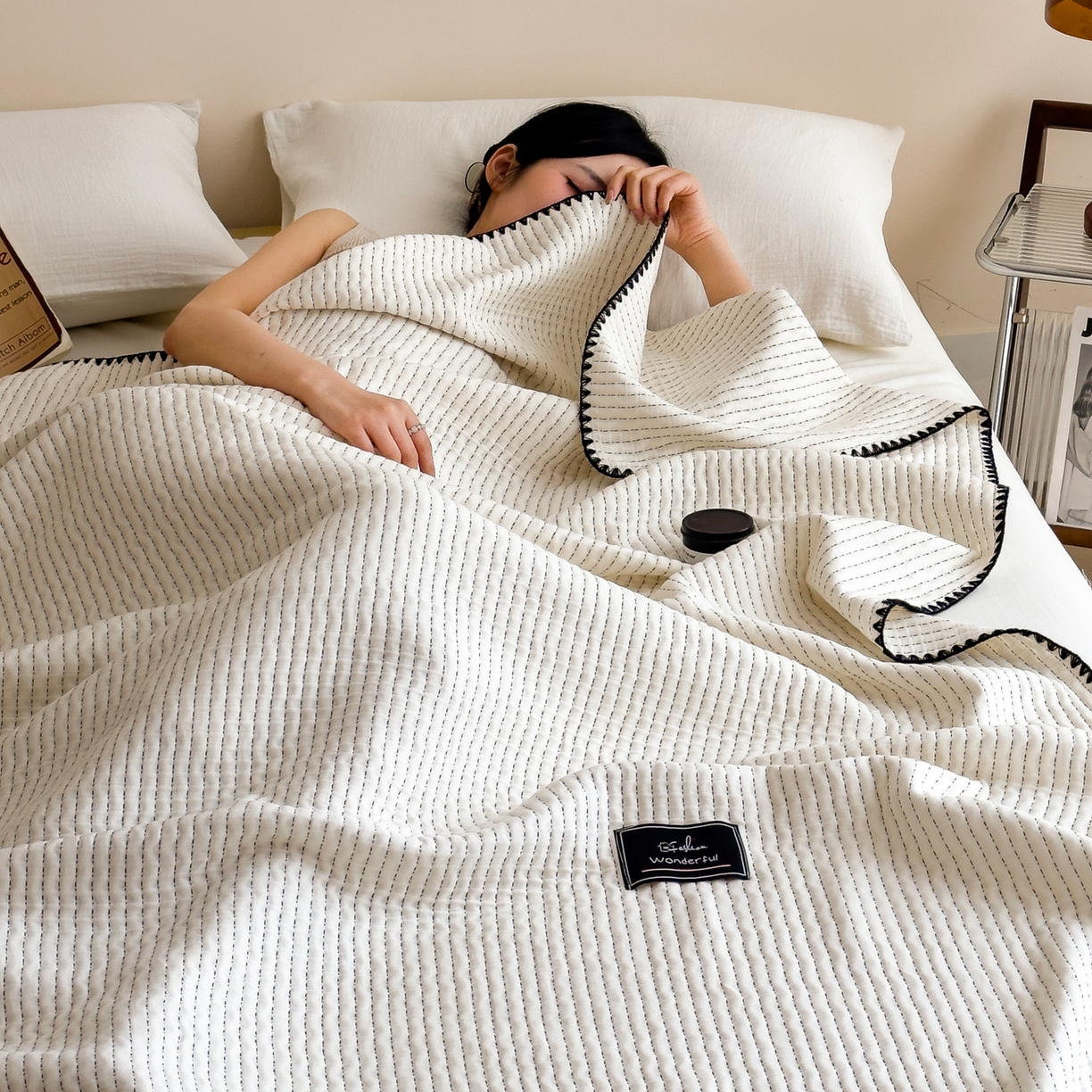 91家纺网 家纺一手货源 找家纺 云恋家纺 2026新款A类全棉毛巾被全棉学生午睡毯薄款夏被沙发空调被办公室披肩毯 初见-月白