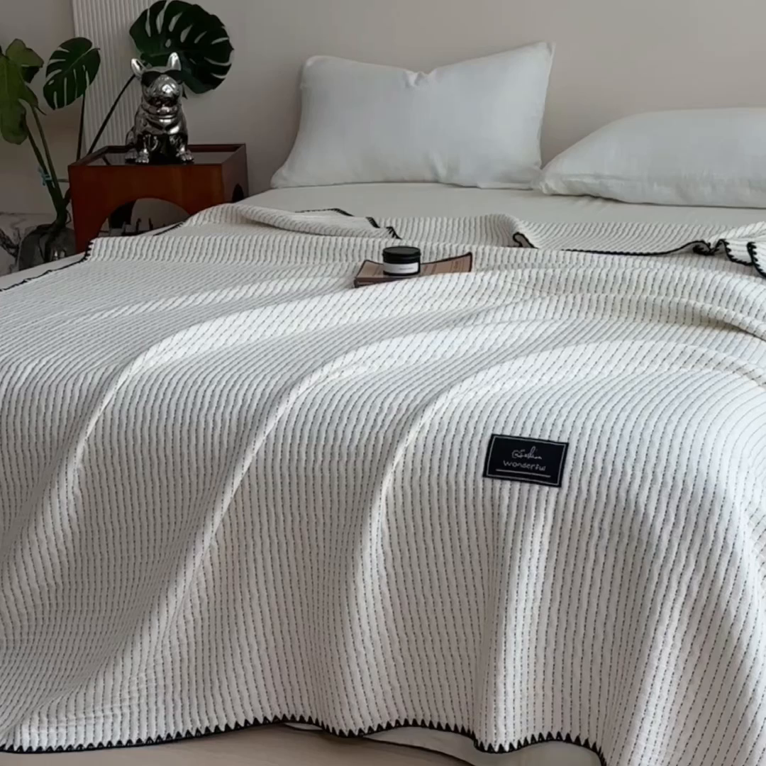 91家纺网 家纺一手货源 找家纺 云恋家纺 2026新款A类全棉毛巾被全棉学生午睡毯薄款夏被沙发空调被办公室披肩毯 初见-月白