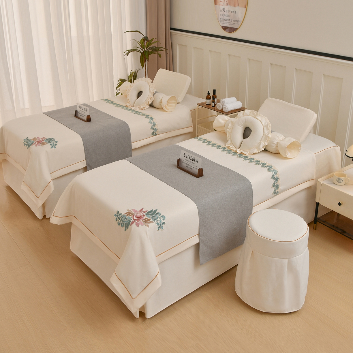 91家纺网 家纺一手货源 找家纺 莉人坊 2026新款彩棉麻床罩-富贵花开 富贵花开-米白