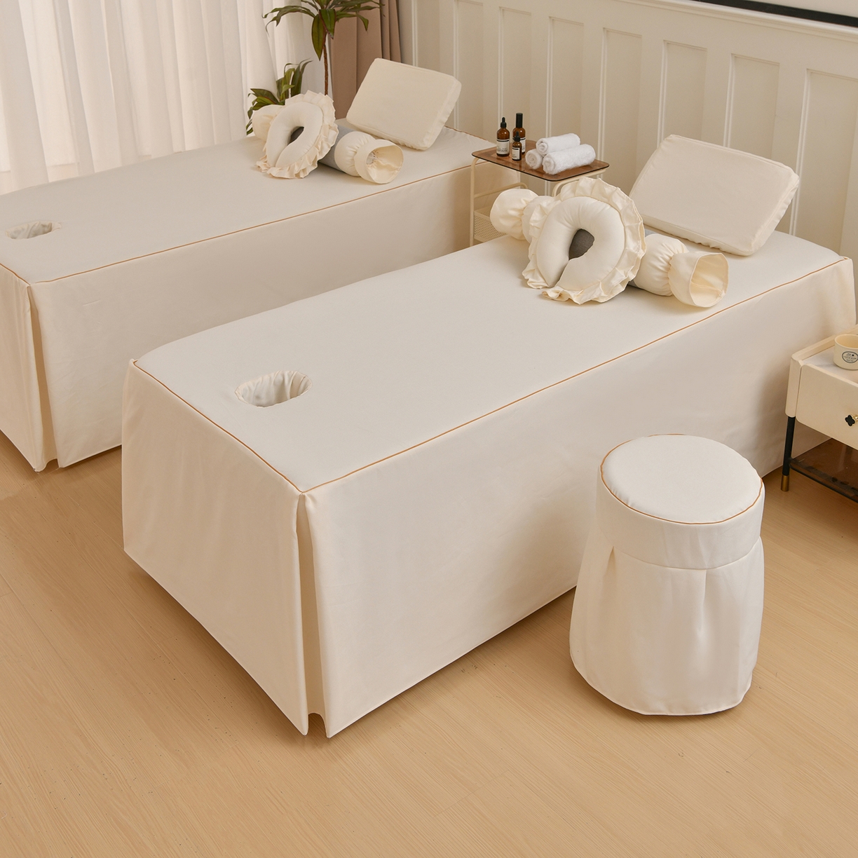 91家纺网 家纺一手货源 找家纺 莉人坊 2026新款彩棉麻床罩-富贵花开 富贵花开-米白