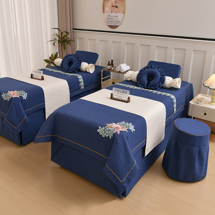 莉人坊 2026新款彩棉麻床罩-富贵花开 富贵花开-海蓝