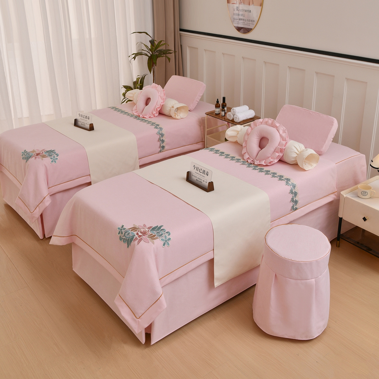 91家纺网 家纺一手货源 找家纺 莉人坊 2026新款彩棉麻床罩-富贵花开 富贵花开-珠粉