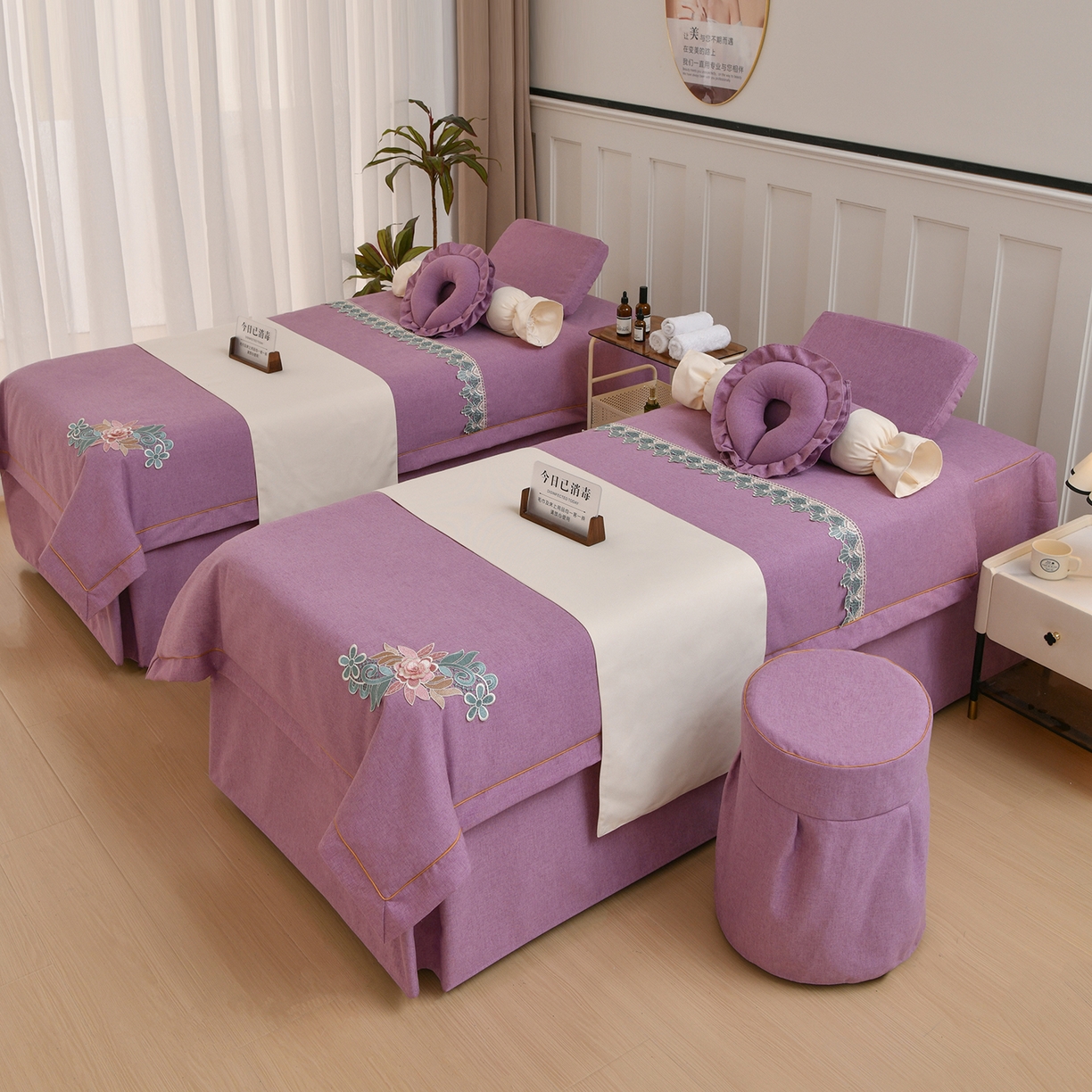 91家纺网 家纺一手货源 找家纺 莉人坊 2026新款彩棉麻床罩-富贵花开 富贵花开-幻紫