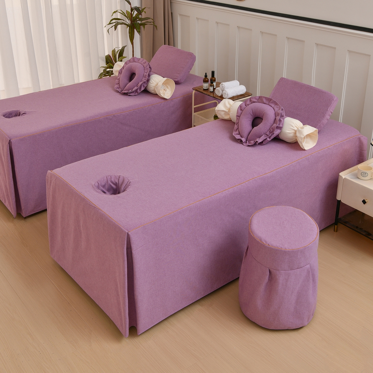 91家纺网 家纺一手货源 找家纺 莉人坊 2026新款彩棉麻床罩-富贵花开 富贵花开-幻紫