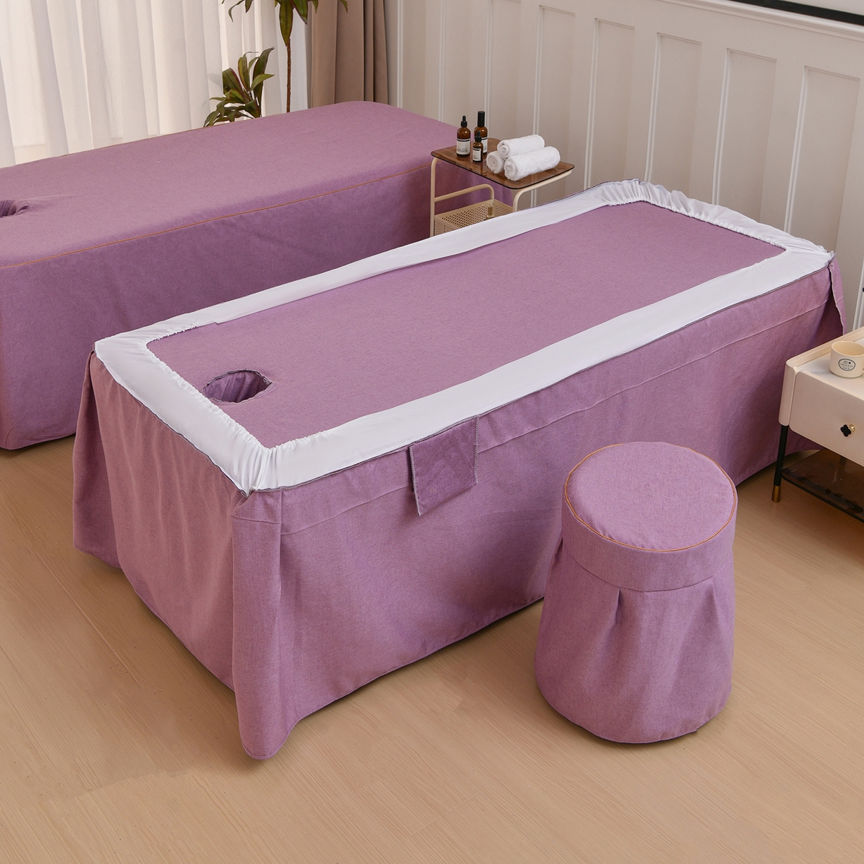 91家纺网 家纺一手货源 找家纺 莉人坊 2026新款彩棉麻床罩-富贵花开 富贵花开-幻紫