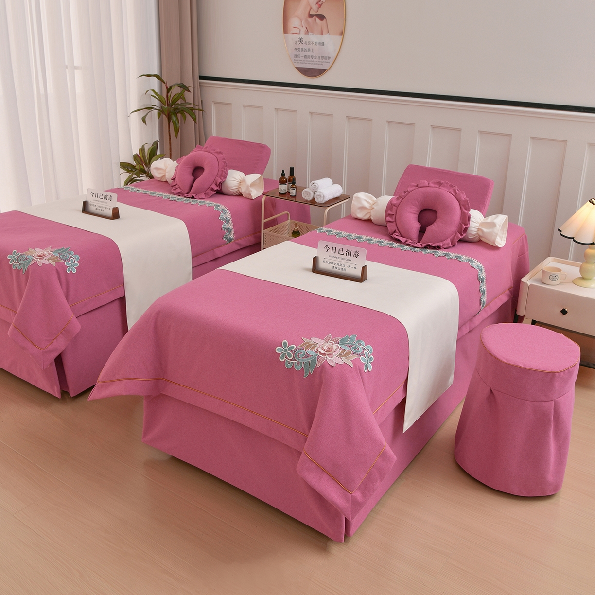 莉人坊 2026新款彩棉麻床罩-富贵花开 富贵花开-玫红