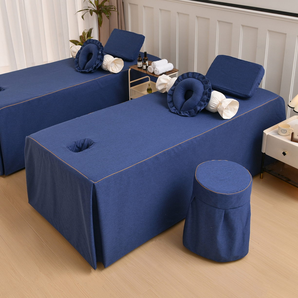 91家纺网 家纺一手货源 找家纺 莉人坊 2026新款彩棉麻床罩-富贵花开 富贵花开-海蓝