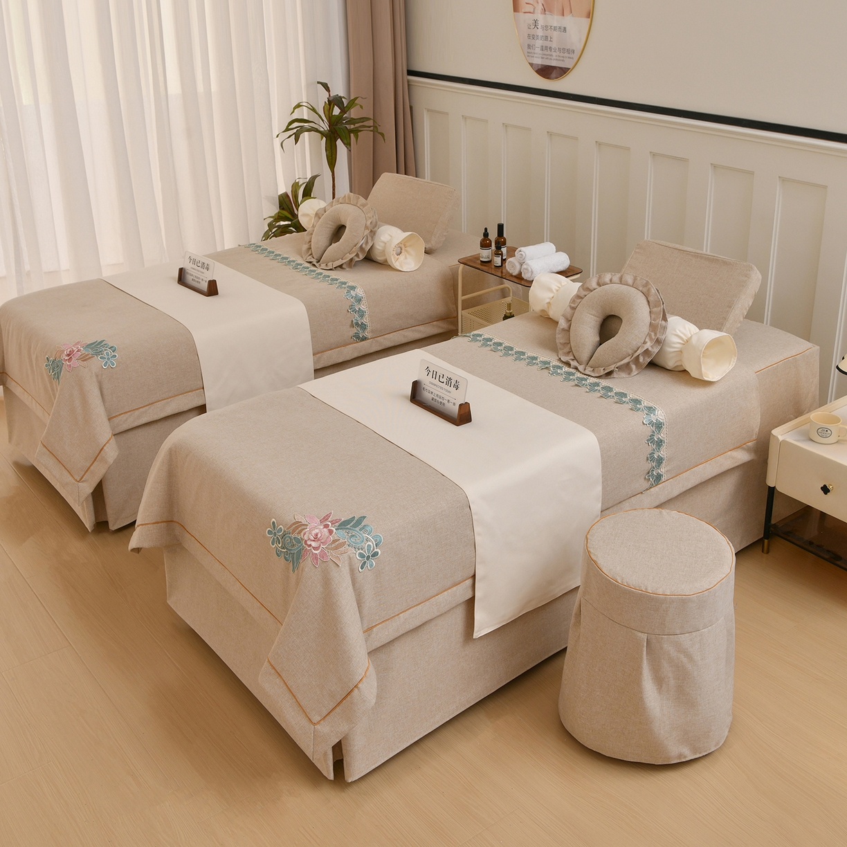 91家纺网 家纺一手货源 找家纺 莉人坊 2026新款彩棉麻床罩-富贵花开 富贵花开-米驼