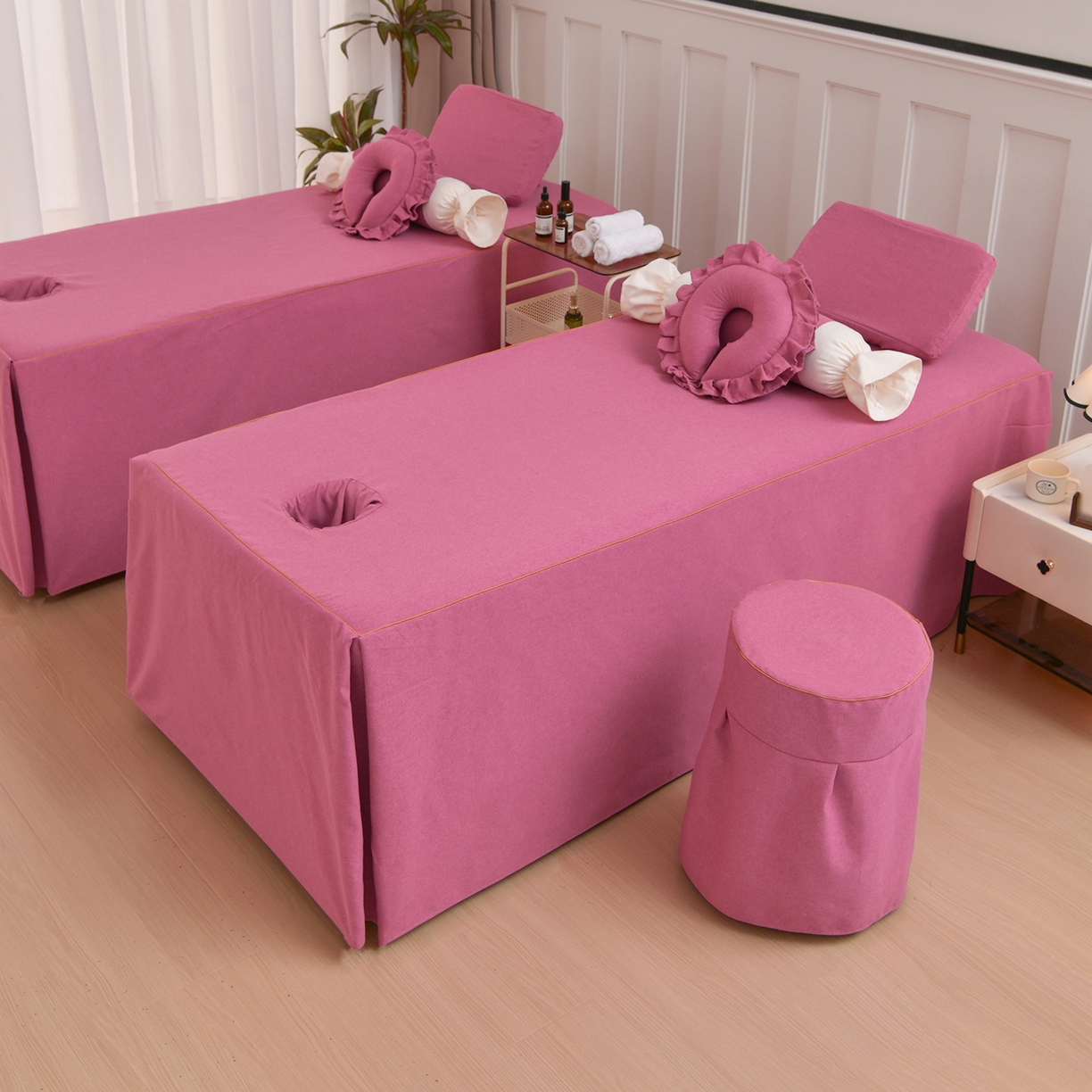 91家纺网 家纺一手货源 找家纺 莉人坊 2026新款彩棉麻床罩-富贵花开 富贵花开-玫红