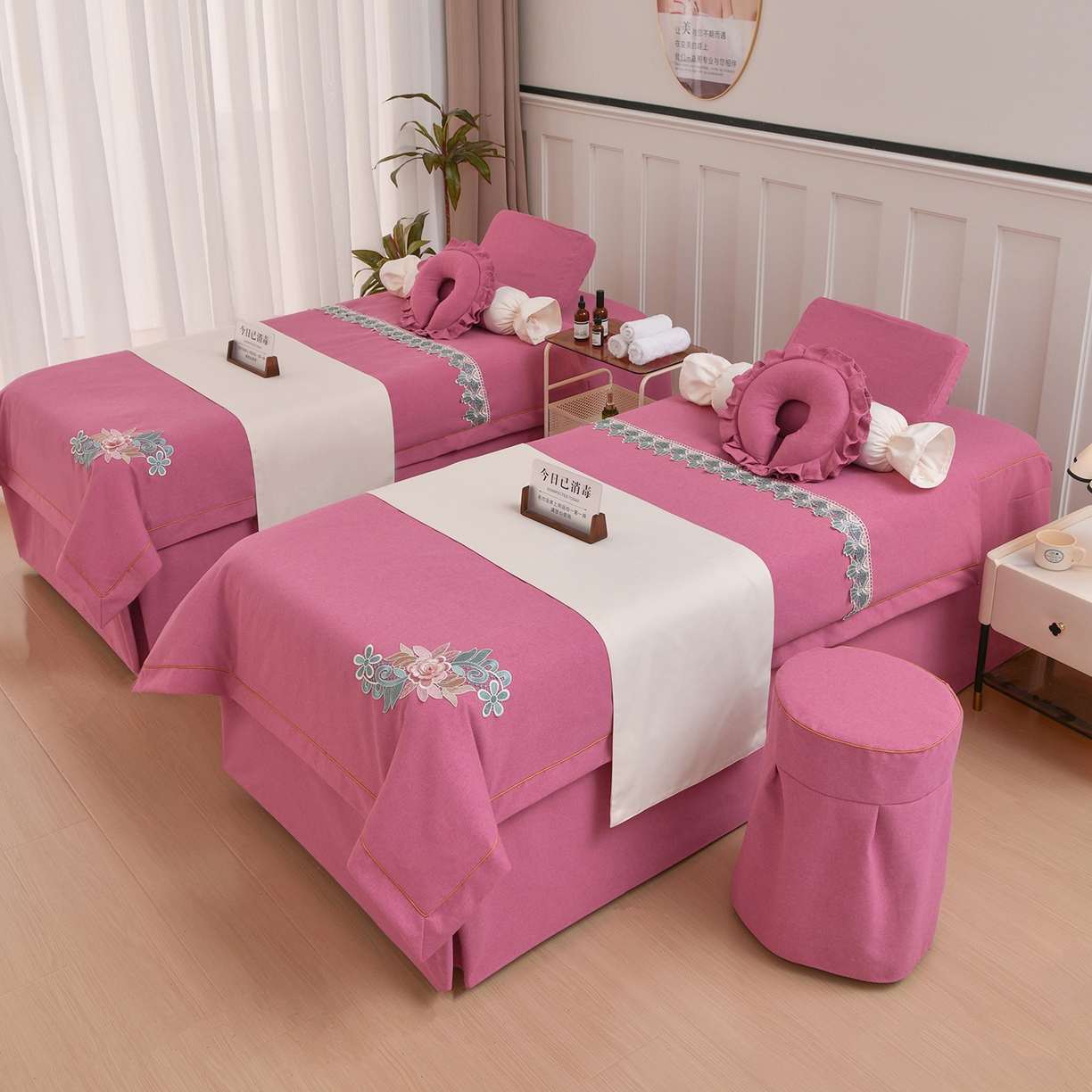 91家纺网 家纺一手货源 找家纺 莉人坊 2026新款彩棉麻床罩-富贵花开 富贵花开-玫红