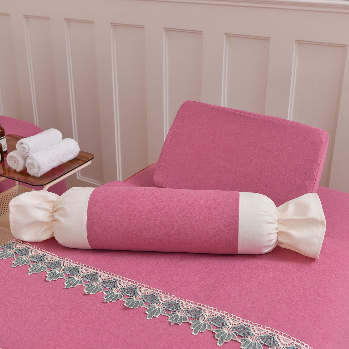 91家纺网 家纺一手货源 找家纺 莉人坊 2026新款彩棉麻床罩-富贵花开 富贵花开-玫红