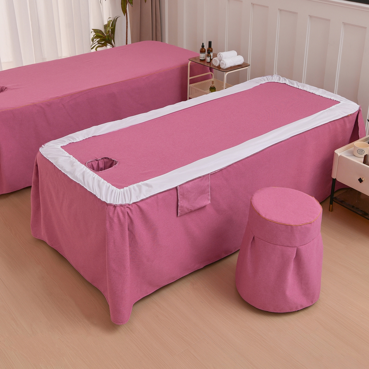 91家纺网 家纺一手货源 找家纺 莉人坊 2026新款彩棉麻床罩-富贵花开 富贵花开-玫红