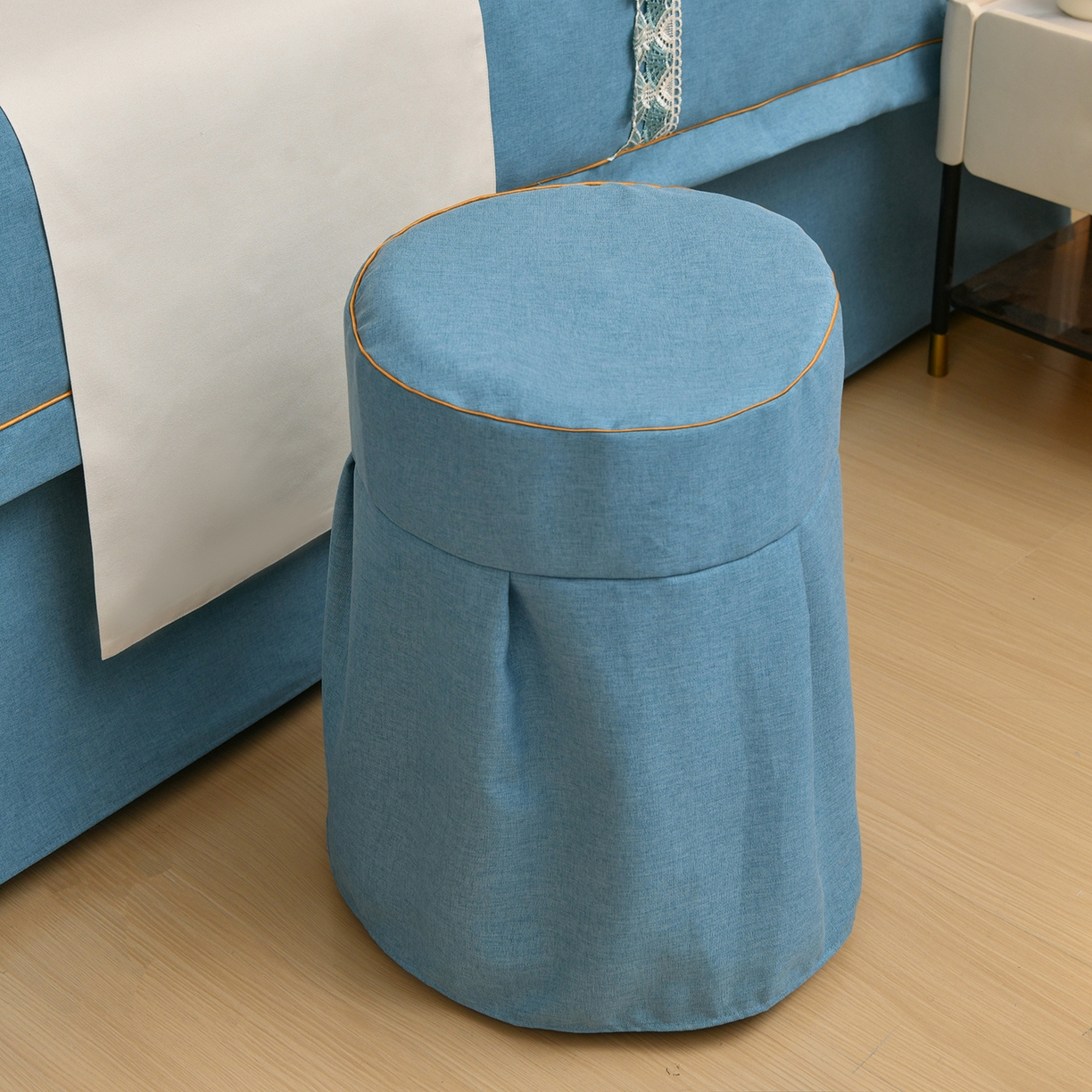 91家纺网 家纺一手货源 找家纺 莉人坊 2026新款彩棉麻床罩-富贵花开 富贵花开-湖蓝