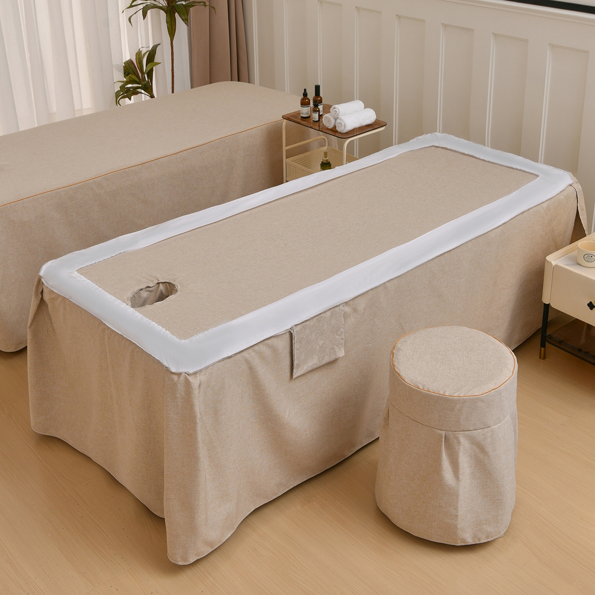 91家纺网 家纺一手货源 找家纺 莉人坊 2026新款彩棉麻床罩-富贵花开 富贵花开-米驼