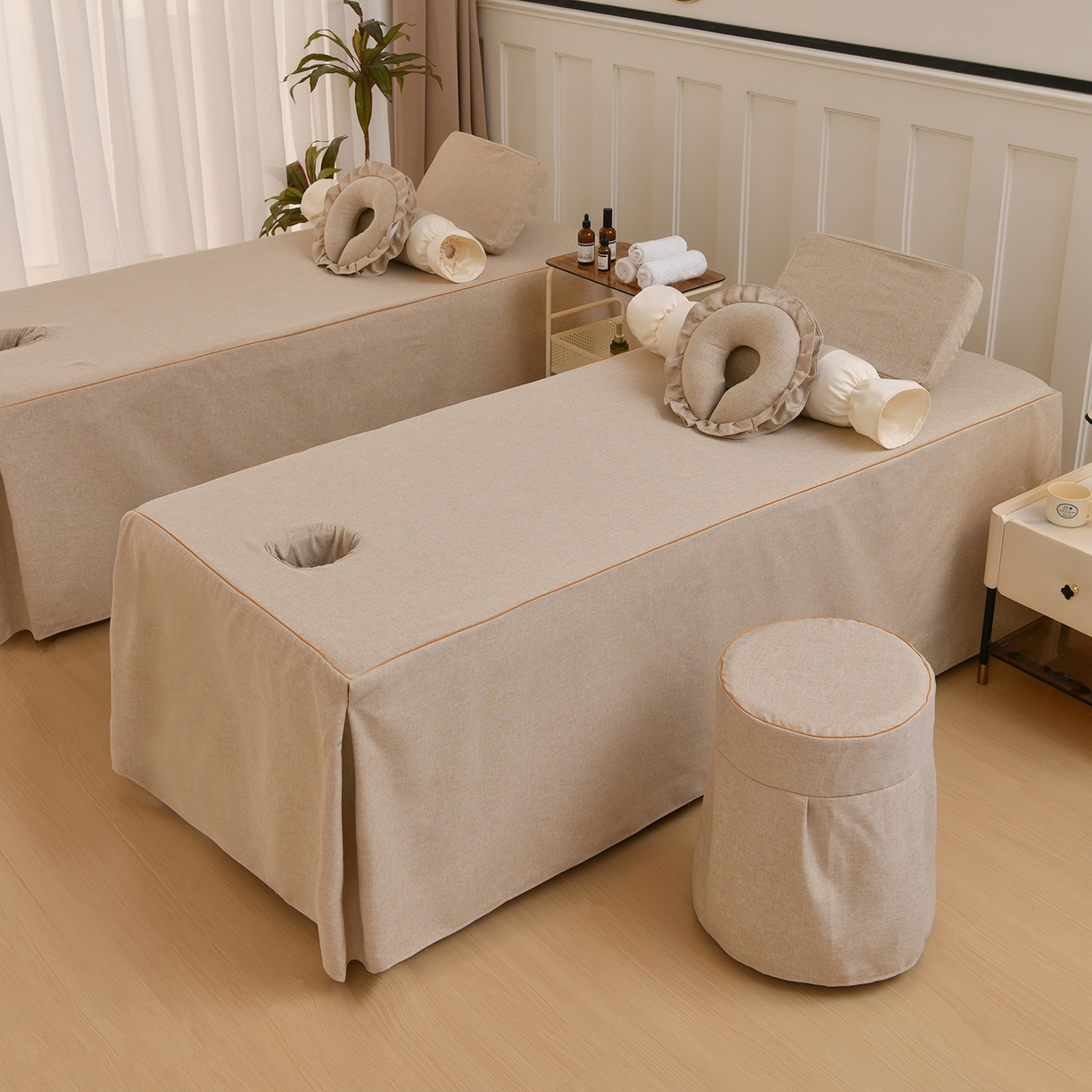 91家纺网 家纺一手货源 找家纺 莉人坊 2026新款彩棉麻床罩-富贵花开 富贵花开-米驼