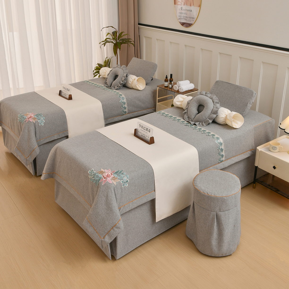 91家纺网 家纺一手货源 找家纺 莉人坊 2026新款彩棉麻床罩-富贵花开 富贵花开-雅灰