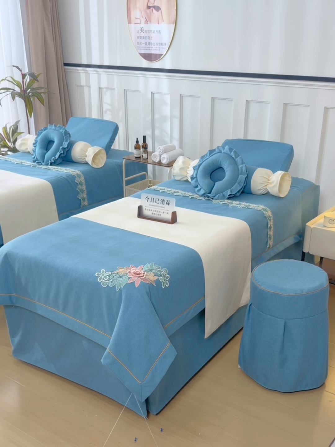 91家纺网 家纺一手货源 找家纺 莉人坊 2026新款彩棉麻床罩-富贵花开 富贵花开-湖蓝