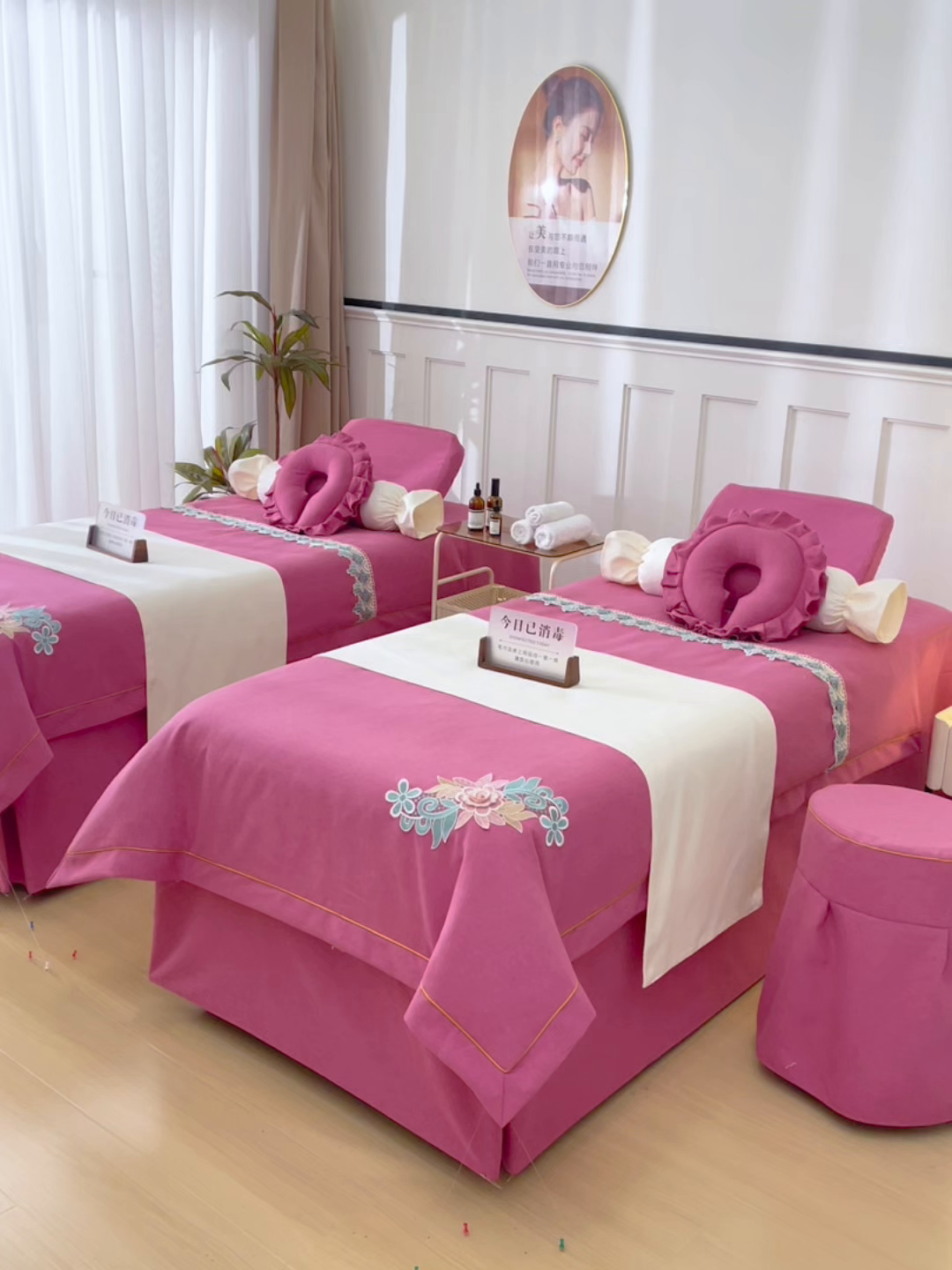 91家纺网 家纺一手货源 找家纺 莉人坊 2026新款彩棉麻床罩-富贵花开 富贵花开-玫红