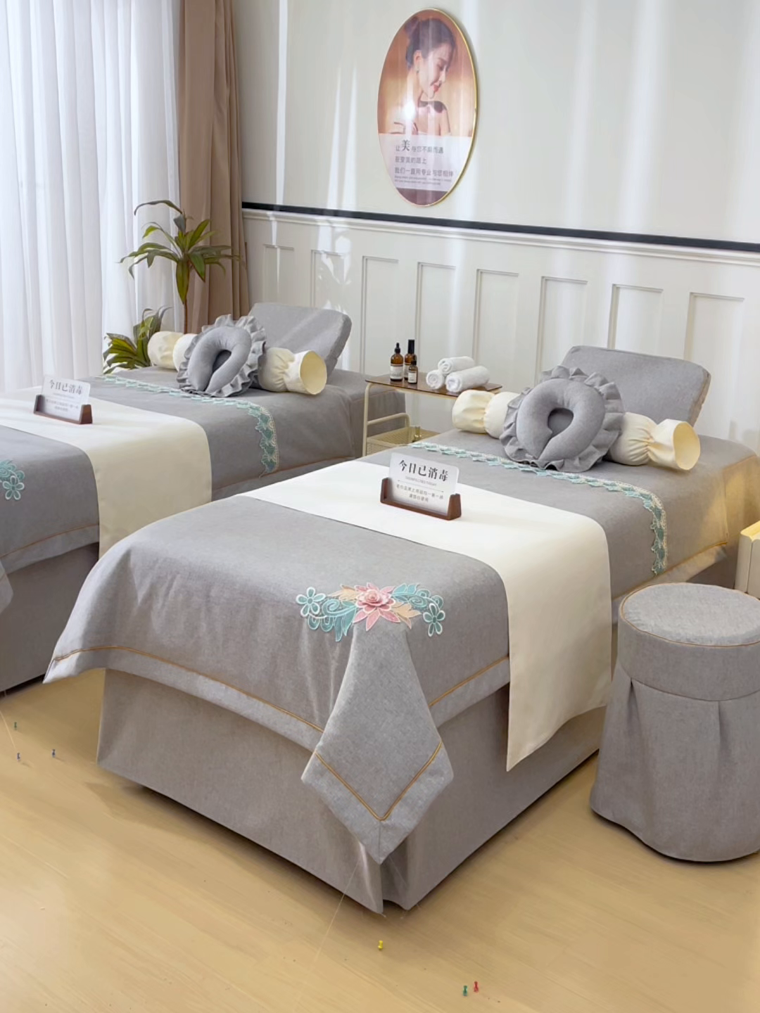 91家纺网 家纺一手货源 找家纺 莉人坊 2026新款彩棉麻床罩-富贵花开 富贵花开-雅灰