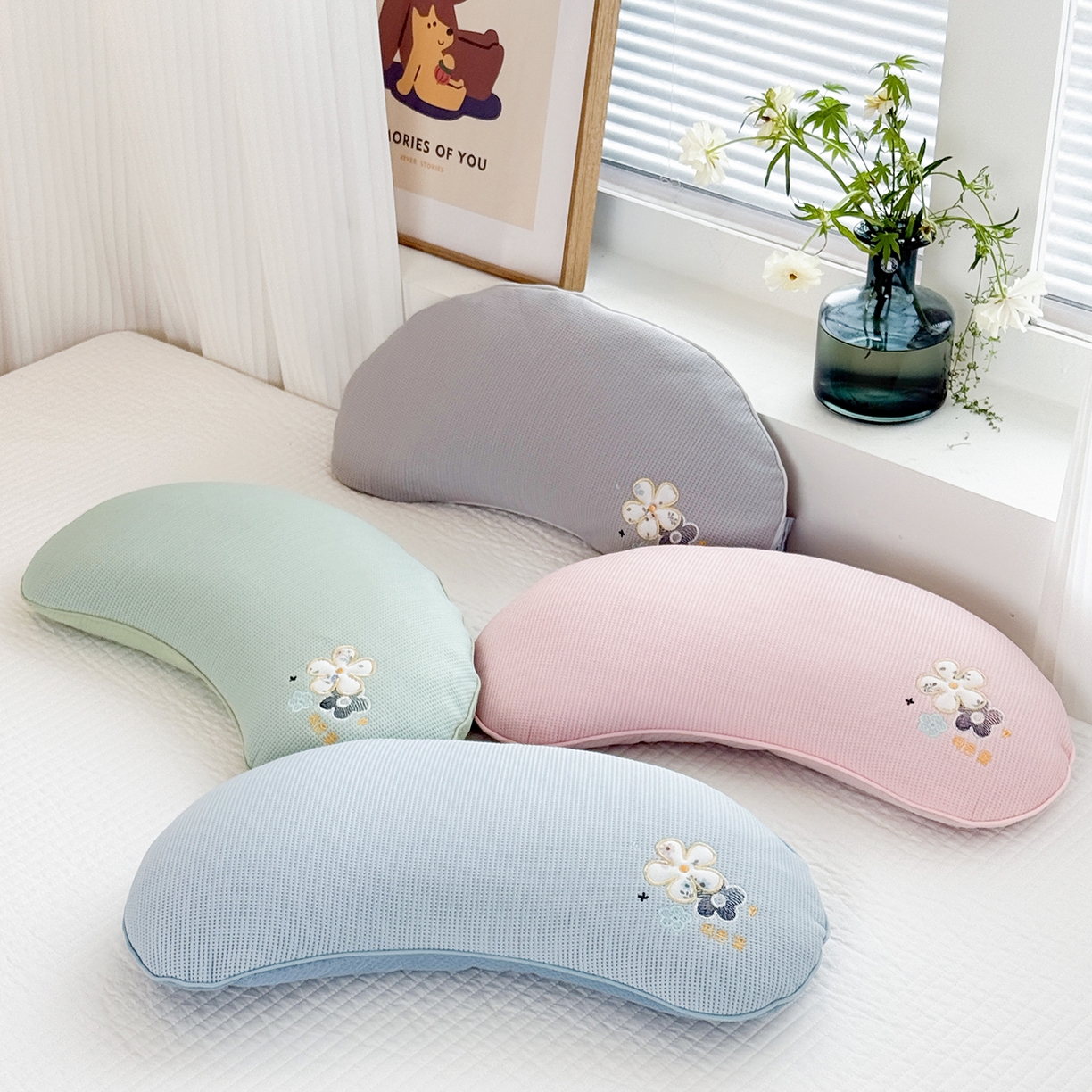 蔻眠 凉感丝花眠月牙荞麦护颈枕芯夏季凉豆豆枕头 主图