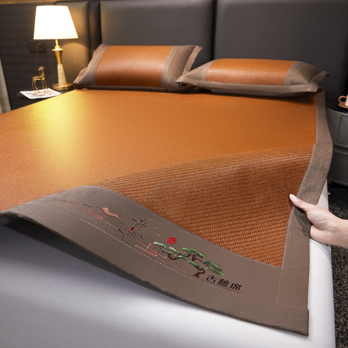 91家纺网 家纺一手货源 找家纺 可恩欣 2026新款全新A类第6代植物凉感古藤席-静心 平席 静心咖