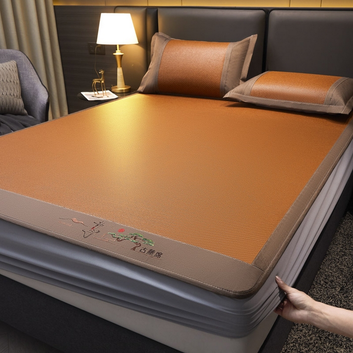 91家纺网 家纺一手货源 找家纺 可恩欣 2026新款全新A类第6代植物凉感古藤席-静心 床笠 静心咖