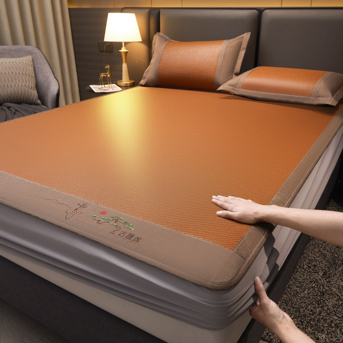 91家纺网 家纺一手货源 找家纺 可恩欣 2026新款全新A类第6代植物凉感古藤席-静心 床笠 静心咖