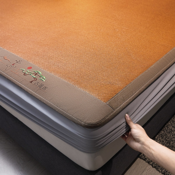 91家纺网 家纺一手货源 找家纺 可恩欣 2026新款全新A类第6代植物凉感古藤席-静心 床笠 静心咖