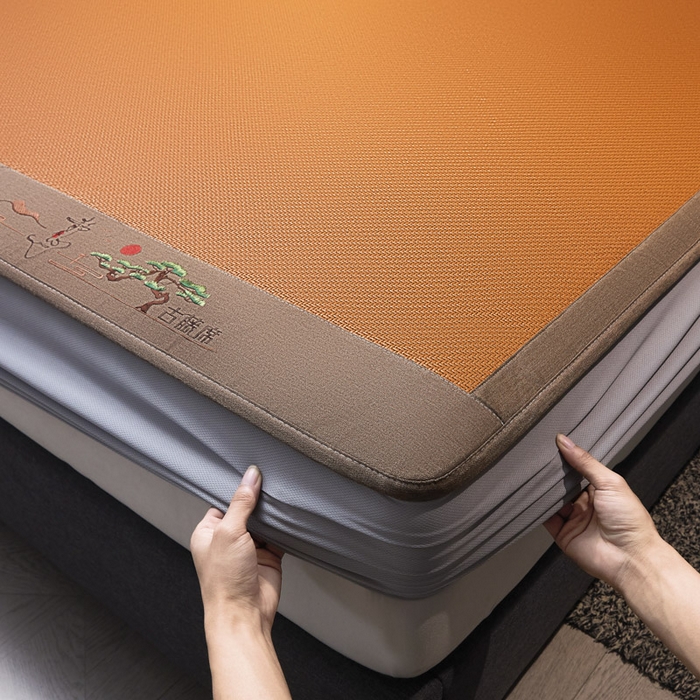 91家纺网 家纺一手货源 找家纺 可恩欣 2026新款全新A类第6代植物凉感古藤席-静心 床笠 静心咖