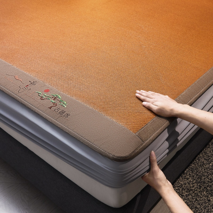 91家纺网 家纺一手货源 找家纺 可恩欣 2026新款全新A类第6代植物凉感古藤席-静心 床笠 静心咖