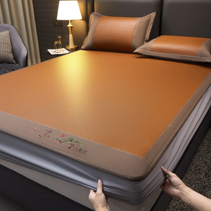 91家纺网 家纺一手货源 找家纺 可恩欣 2026新款全新A类第6代植物凉感古藤席-静心 床笠 静心咖