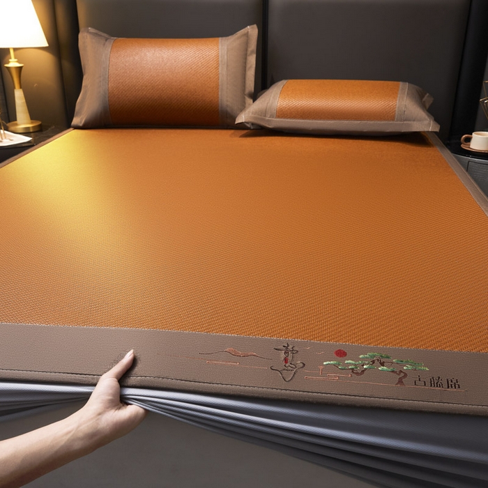 91家纺网 家纺一手货源 找家纺 可恩欣 2026新款全新A类第6代植物凉感古藤席-静心 床笠 静心咖