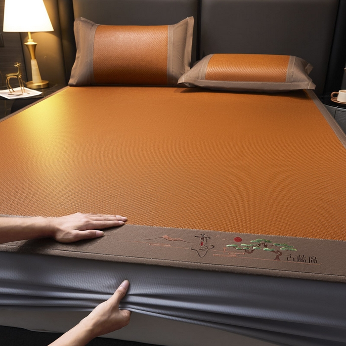 91家纺网 家纺一手货源 找家纺 可恩欣 2026新款全新A类第6代植物凉感古藤席-静心 床笠 静心咖