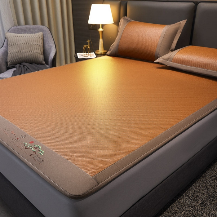 91家纺网 家纺一手货源 找家纺 可恩欣 2026新款全新A类第6代植物凉感古藤席-静心 床笠 静心咖