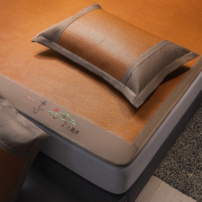 91家纺网 家纺一手货源 找家纺 可恩欣 2026新款全新A类第6代植物凉感古藤席-静心 床笠 静心咖