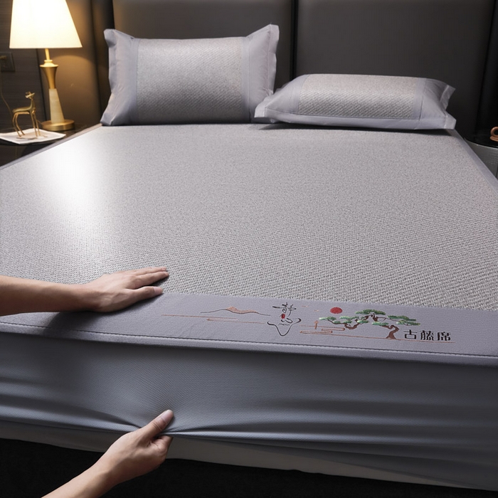 91家纺网 家纺一手货源 找家纺 可恩欣 2026新款全新A类第6代植物凉感古藤席-静心 床笠 静心灰