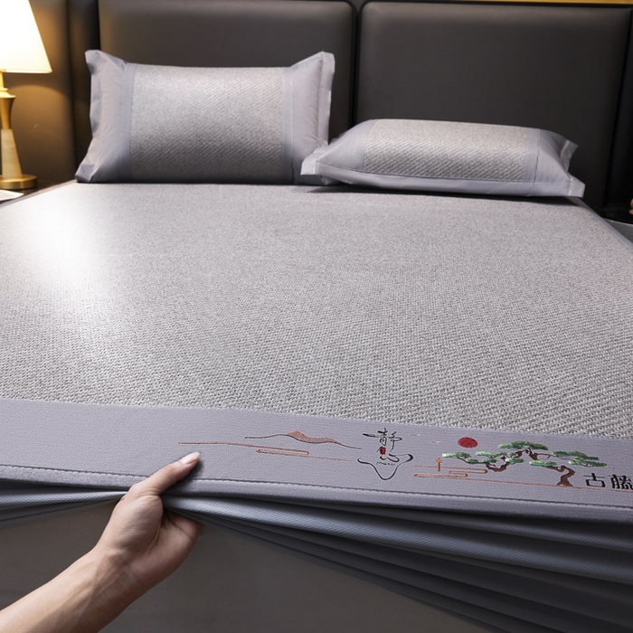 91家纺网 家纺一手货源 找家纺 可恩欣 2026新款全新A类第6代植物凉感古藤席-静心 床笠 静心灰