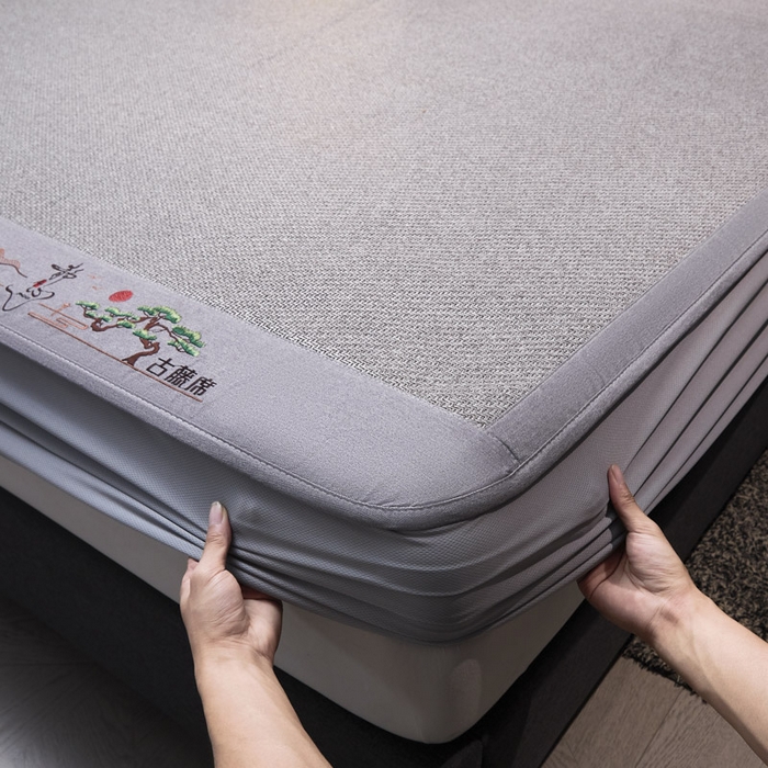 91家纺网 家纺一手货源 找家纺 可恩欣 2026新款全新A类第6代植物凉感古藤席-静心 床笠 静心灰