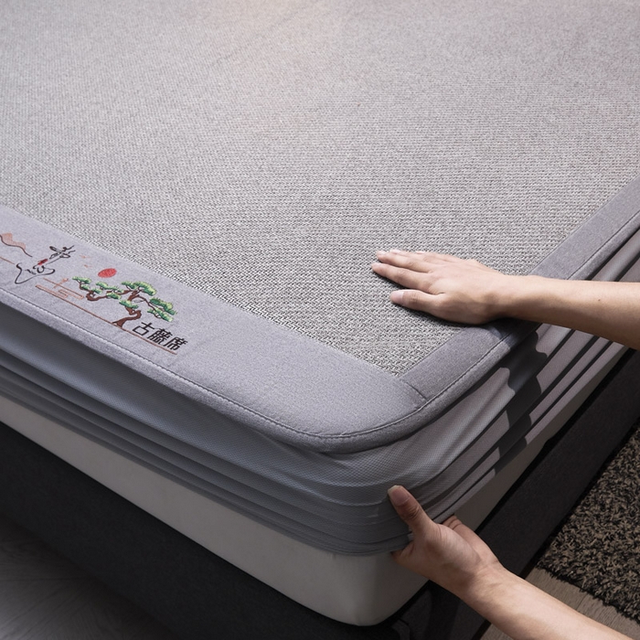 91家纺网 家纺一手货源 找家纺 可恩欣 2026新款全新A类第6代植物凉感古藤席-静心 床笠 静心灰