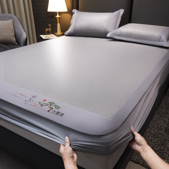 91家纺网 家纺一手货源 找家纺 可恩欣 2026新款全新A类第6代植物凉感古藤席-静心 床笠 静心灰