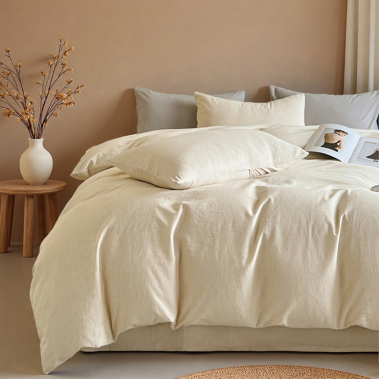 91家纺网 家纺一手货源 找家纺 （总）树下 2026新款A类高支高密棉麻四件套-素麻