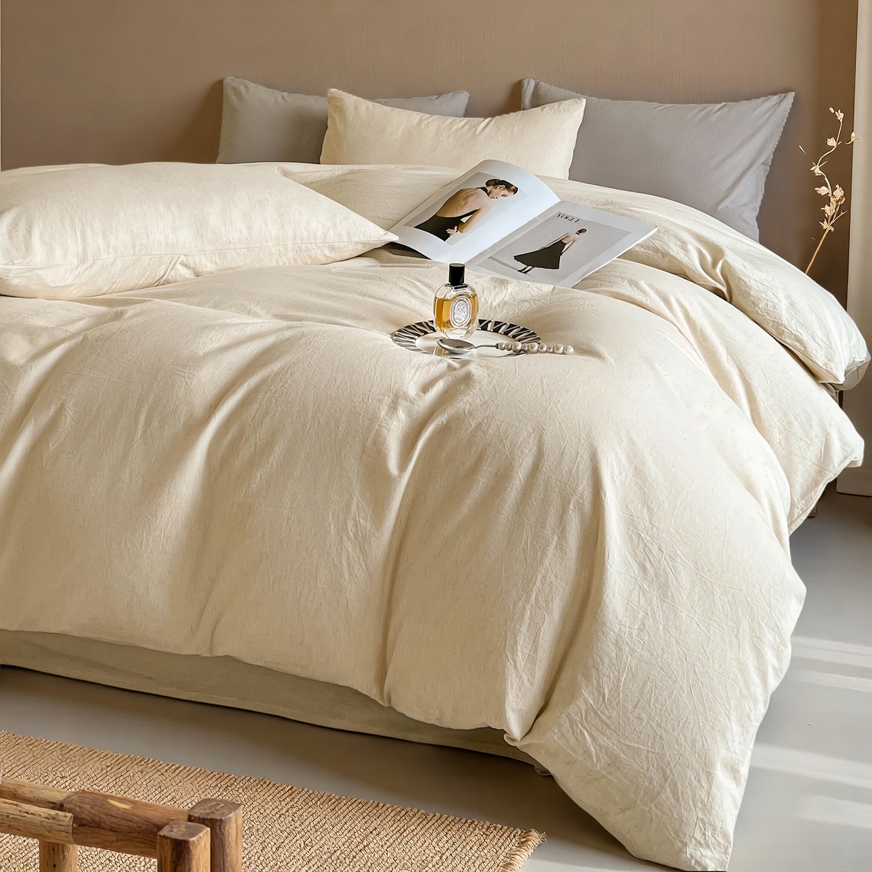 91家纺网 家纺一手货源 找家纺 （总）树下 2026新款A类高支高密棉麻四件套-素麻