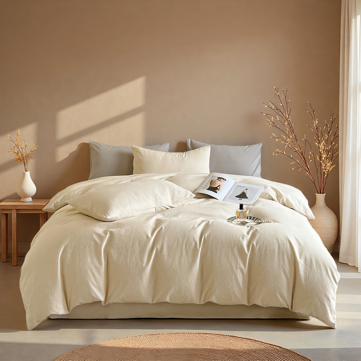 91家纺网 家纺一手货源 找家纺 （总）树下 2026新款A类高支高密棉麻四件套-素麻