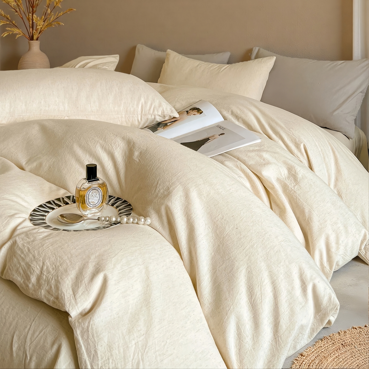 91家纺网 家纺一手货源 找家纺 （总）树下 2026新款A类高支高密棉麻四件套-素麻