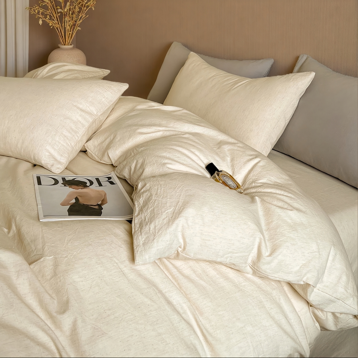 91家纺网 家纺一手货源 找家纺 （总）树下 2026新款A类高支高密棉麻四件套-素麻