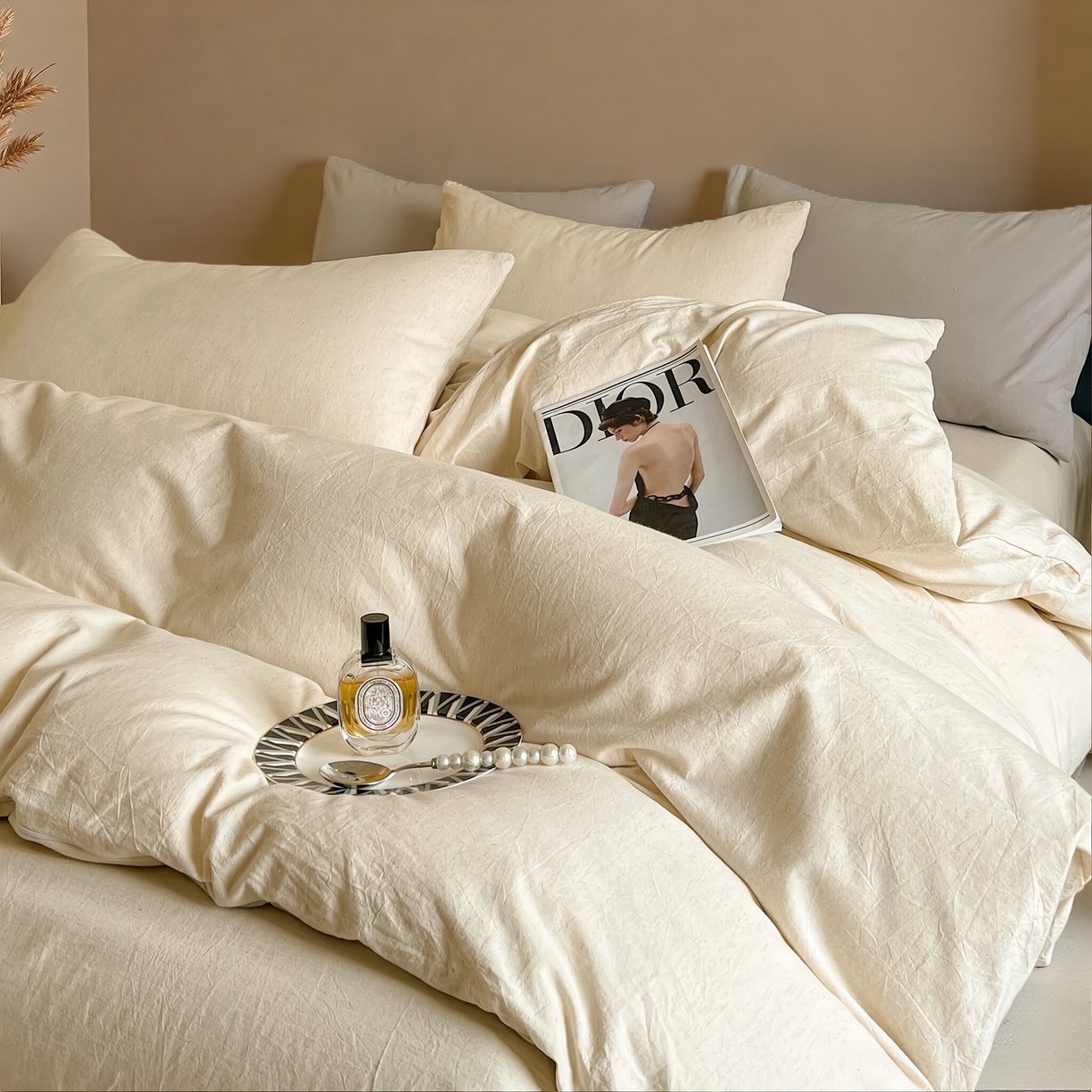 91家纺网 家纺一手货源 找家纺 （总）树下 2026新款A类高支高密棉麻四件套-素麻